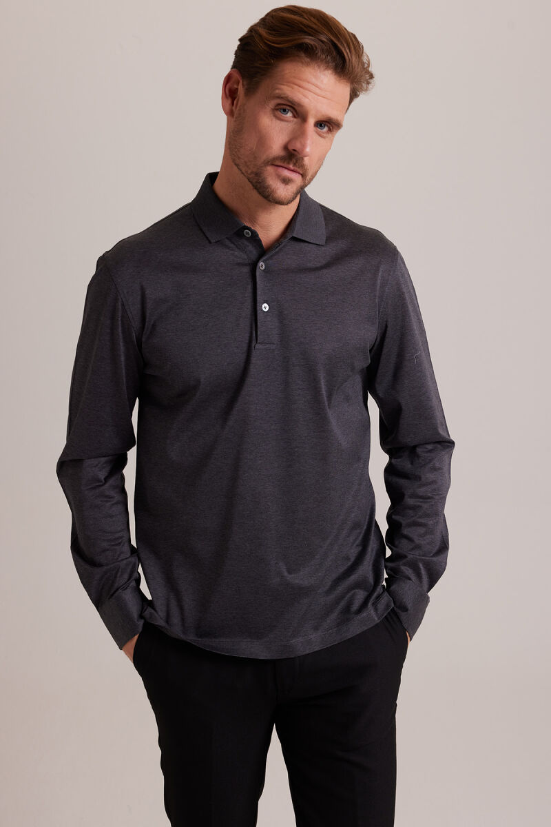 Erkek Gri Polo Yaka Sweatshirt - 4
