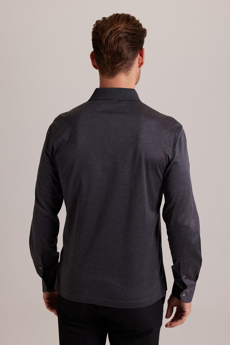 Erkek Gri Polo Yaka Sweatshirt - 5