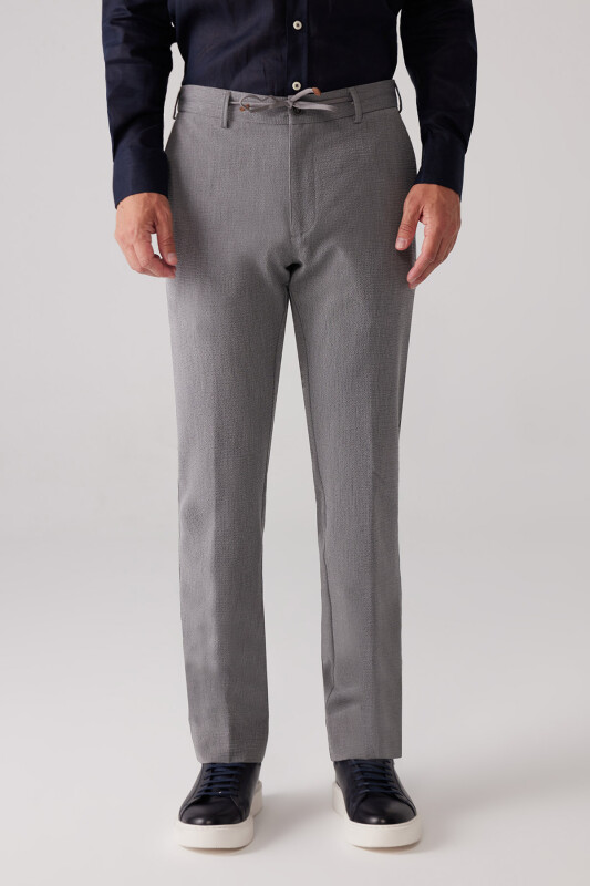 Erkek Gri Regular Fit Beli Lastikli İpli Fermuarlı Likralı Jogger Pantolon