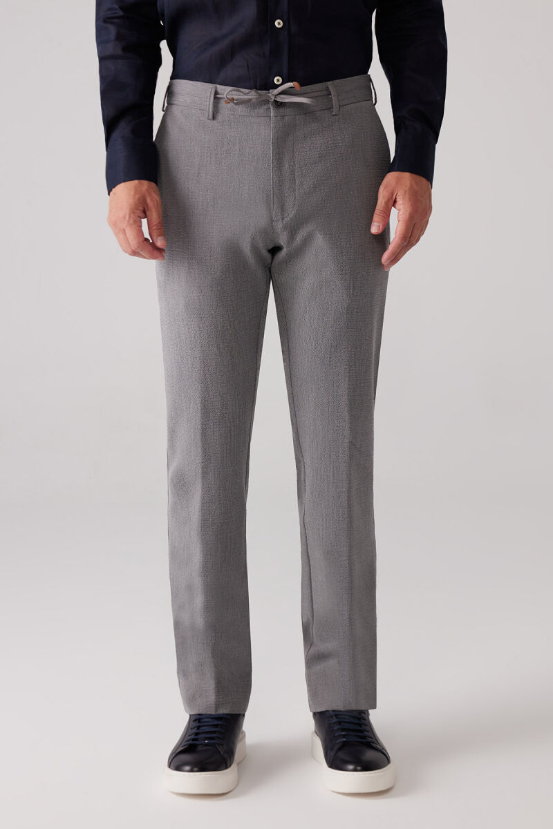 Erkek Gri Regular Fit Beli Lastikli İpli Fermuarlı Likralı Jogger Pantolon - 1