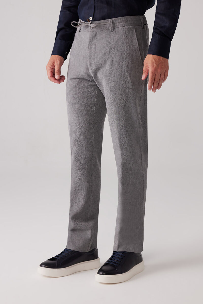 Erkek Gri Regular Fit Beli Lastikli İpli Fermuarlı Likralı Jogger Pantolon - 3