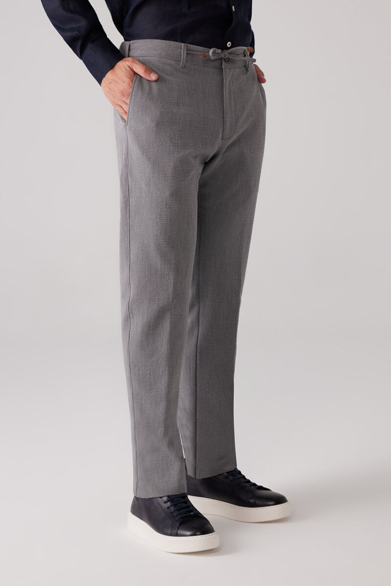 Erkek Gri Regular Fit Beli Lastikli İpli Fermuarlı Likralı Jogger Pantolon - 4