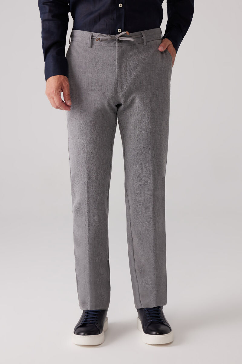Erkek Gri Regular Fit Beli Lastikli İpli Fermuarlı Likralı Jogger Pantolon - 5