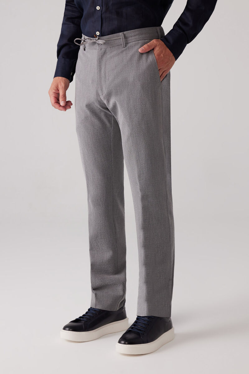 Erkek Gri Regular Fit Beli Lastikli İpli Fermuarlı Likralı Jogger Pantolon - 6