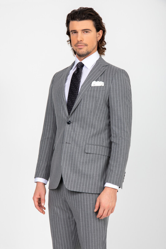 Erkek Gri Regular Fit Çift Yırtmaç Takım Elbise