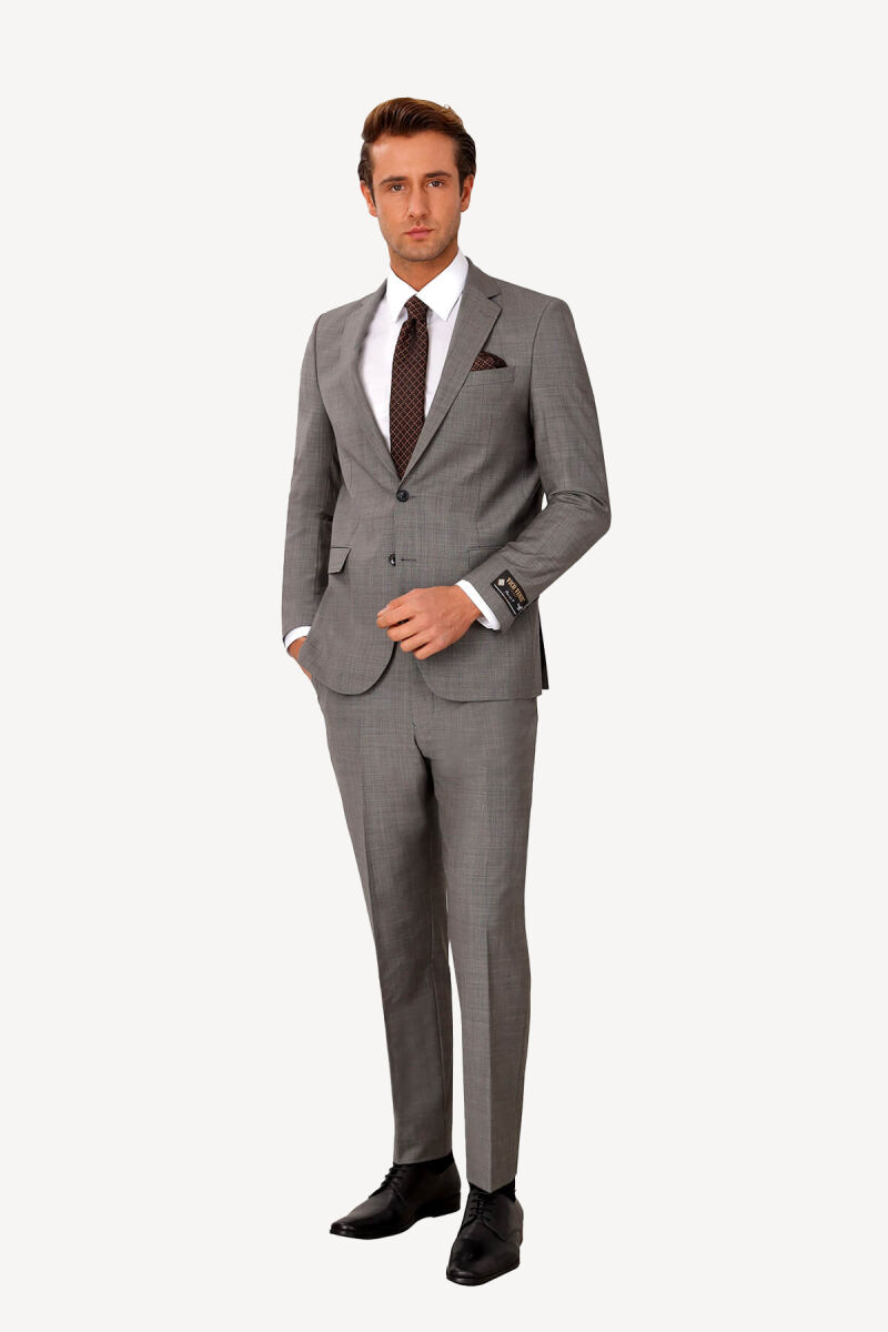 Erkek Gri Regular Fit Çift Yırtmaç Takım Elbise - 1
