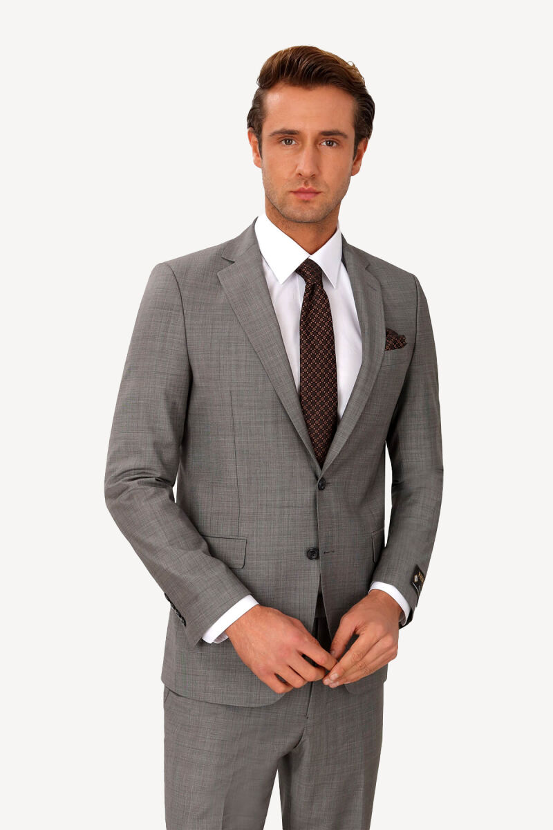 Erkek Gri Regular Fit Çift Yırtmaç Takım Elbise - 3