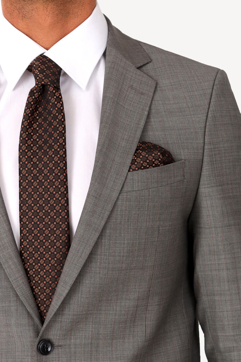 Erkek Gri Regular Fit Çift Yırtmaç Takım Elbise - 4