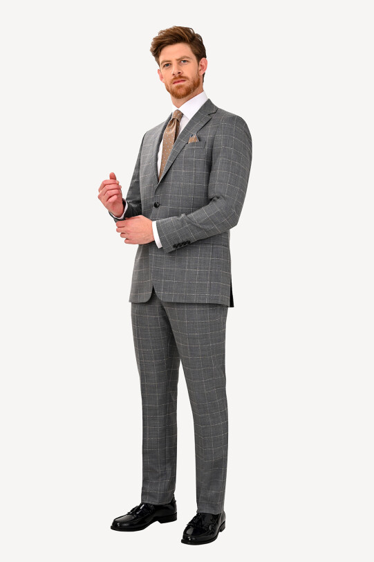Erkek Gri Regular Fit Çift Yırtmaçlı Takım Elbise