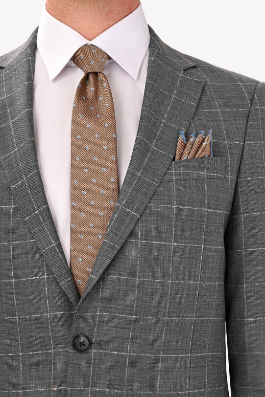 Erkek Gri Regular Fit Çift Yırtmaçlı Takım Elbise