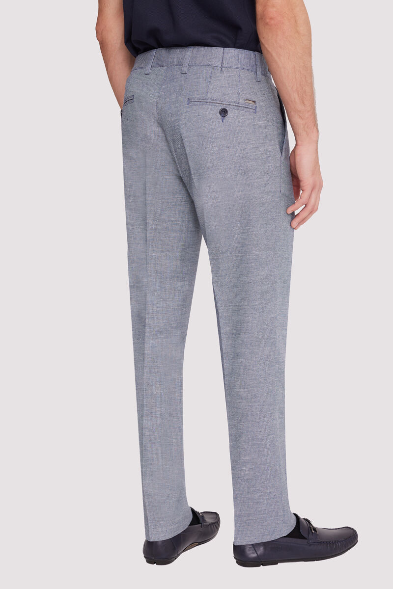 Erkek Gri Regular Fit Çizgili Keten Pantolon - 4
