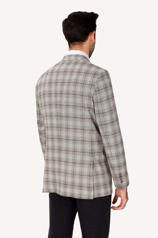 Erkek Gri Regular Fit Ekose Ceket