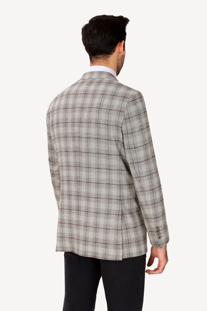 Erkek Gri Regular Fit Ekose Ceket - 3