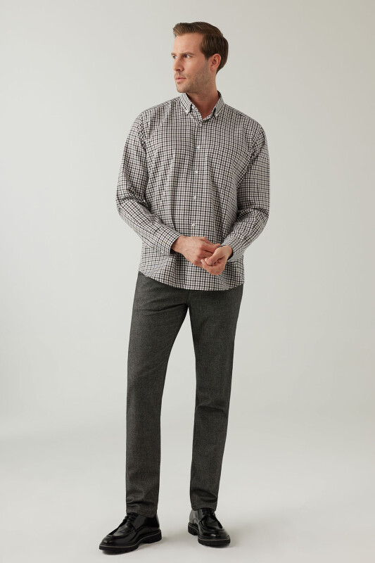 Erkek Gri Regular Fit Kare Desenli Pamuklu Gömlek