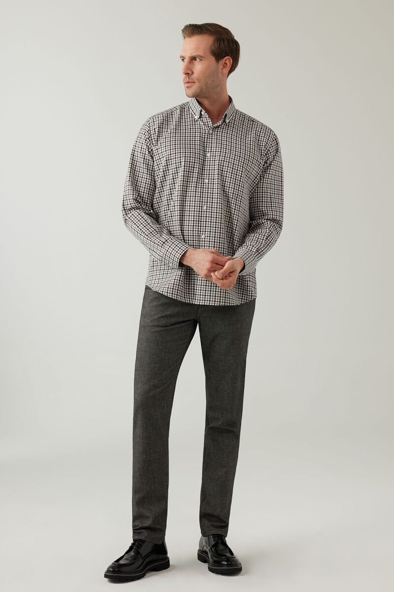 Erkek Gri Regular Fit Kare Desenli Pamuklu Gömlek - 2