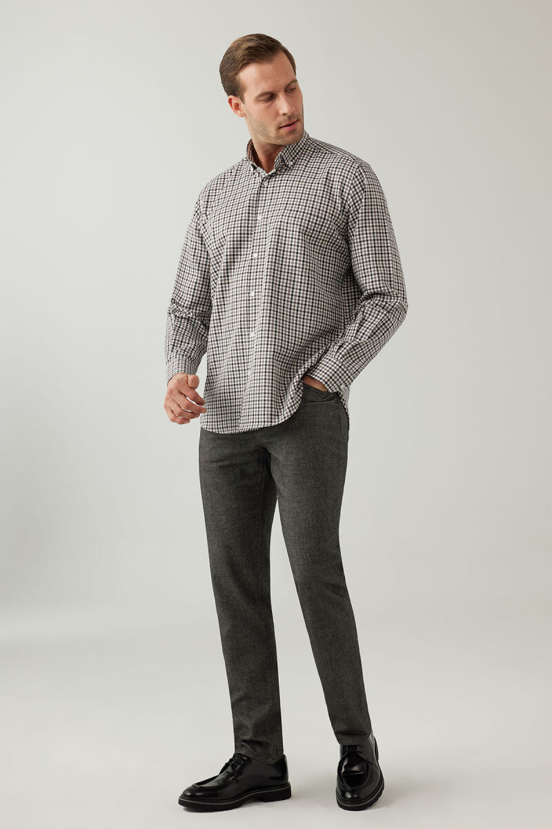 Erkek Gri Regular Fit Kare Desenli Pamuklu Gömlek - 4