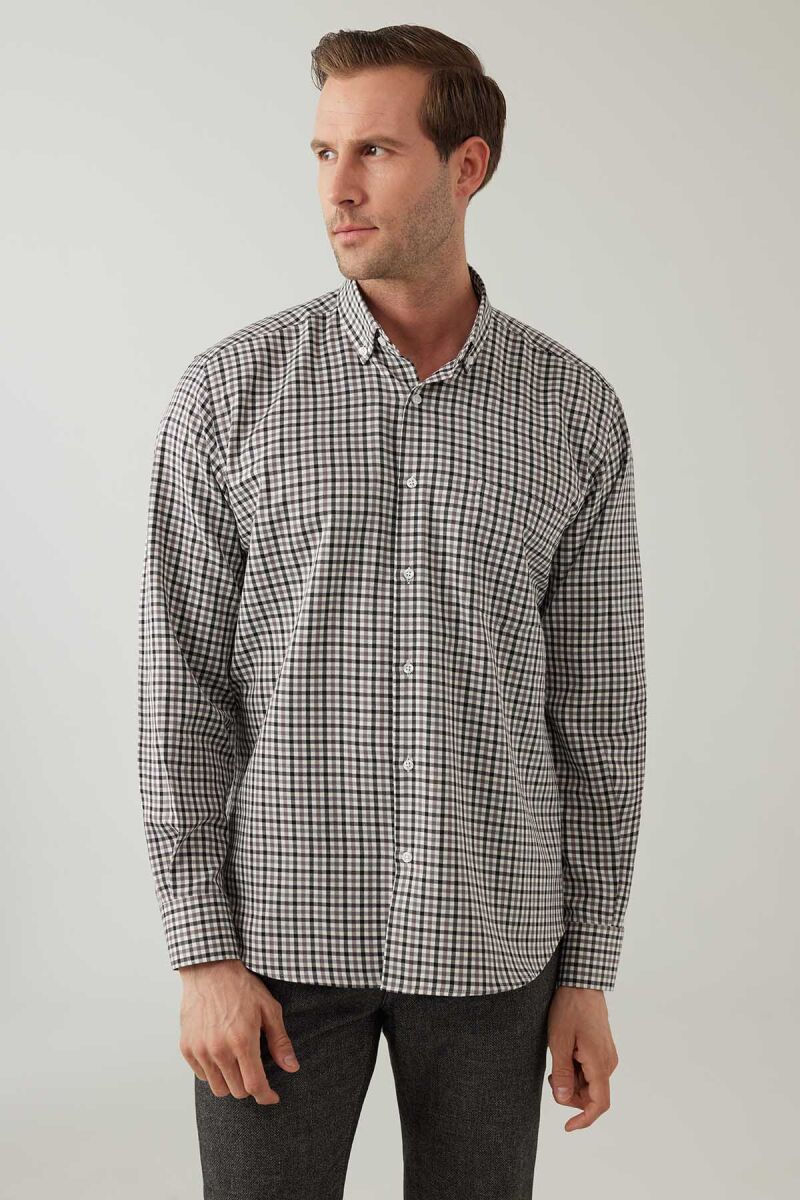 Erkek Gri Regular Fit Kare Desenli Pamuklu Gömlek - 5