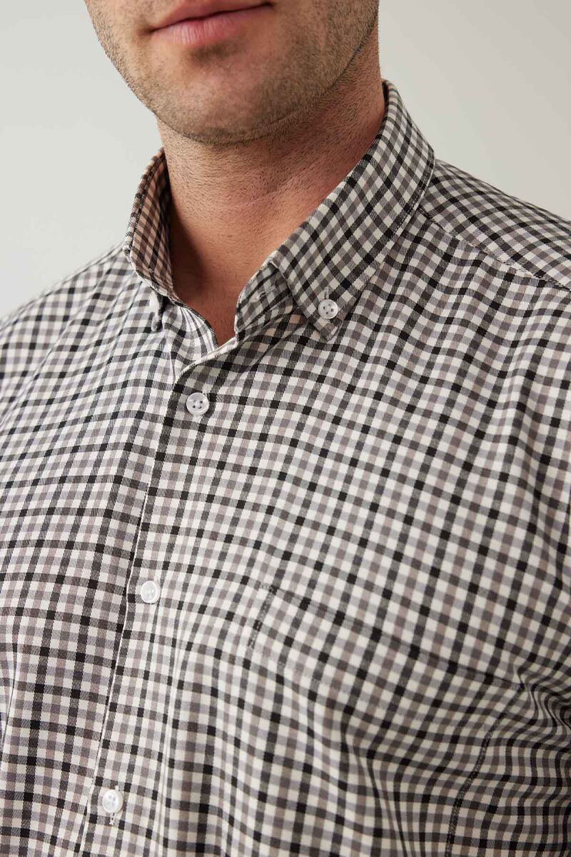 Erkek Gri Regular Fit Kare Desenli Pamuklu Gömlek - 7