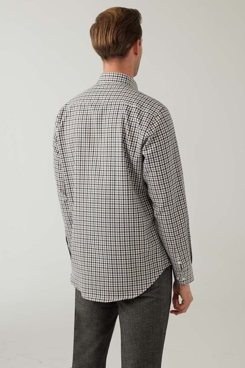 Erkek Gri Regular Fit Kare Desenli Pamuklu Gömlek - 8