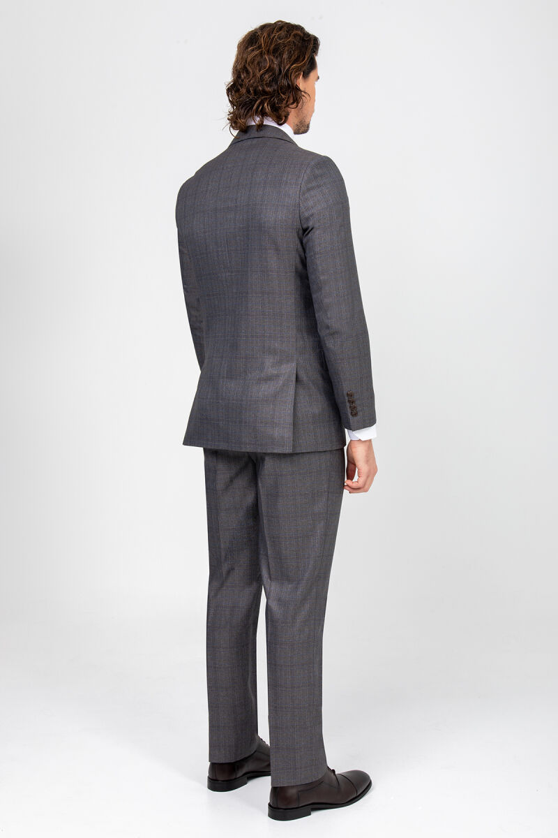 Erkek Gri Regular Fit Kareli Takım Elbise - 5