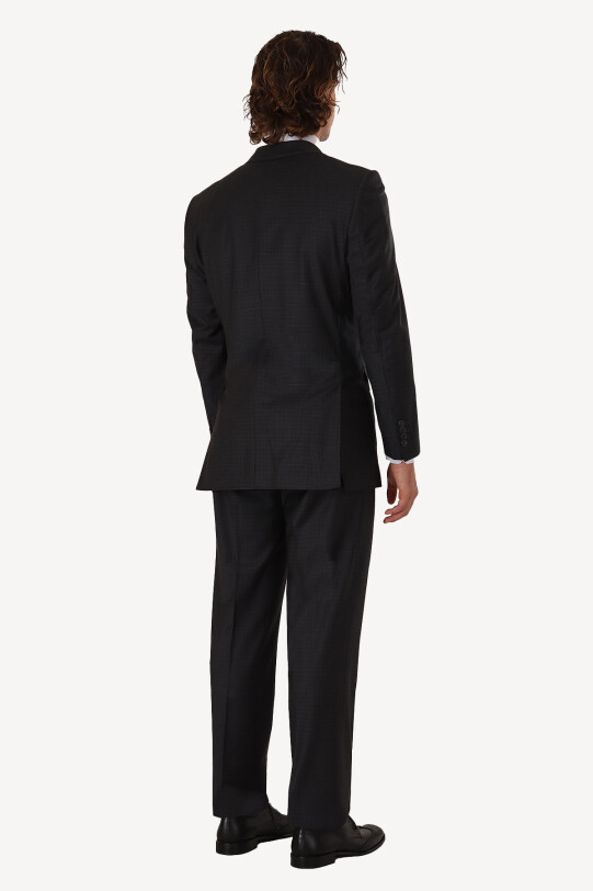 Erkek Gri Regular Fit Kareli Takım Elbise