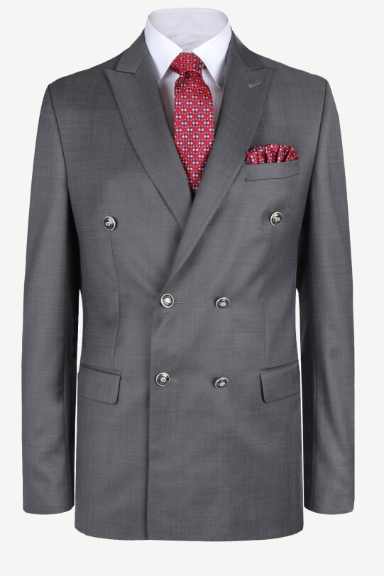 Erkek Gri Regular Fit Kruvaze Takım Elbise - YSF (1)
