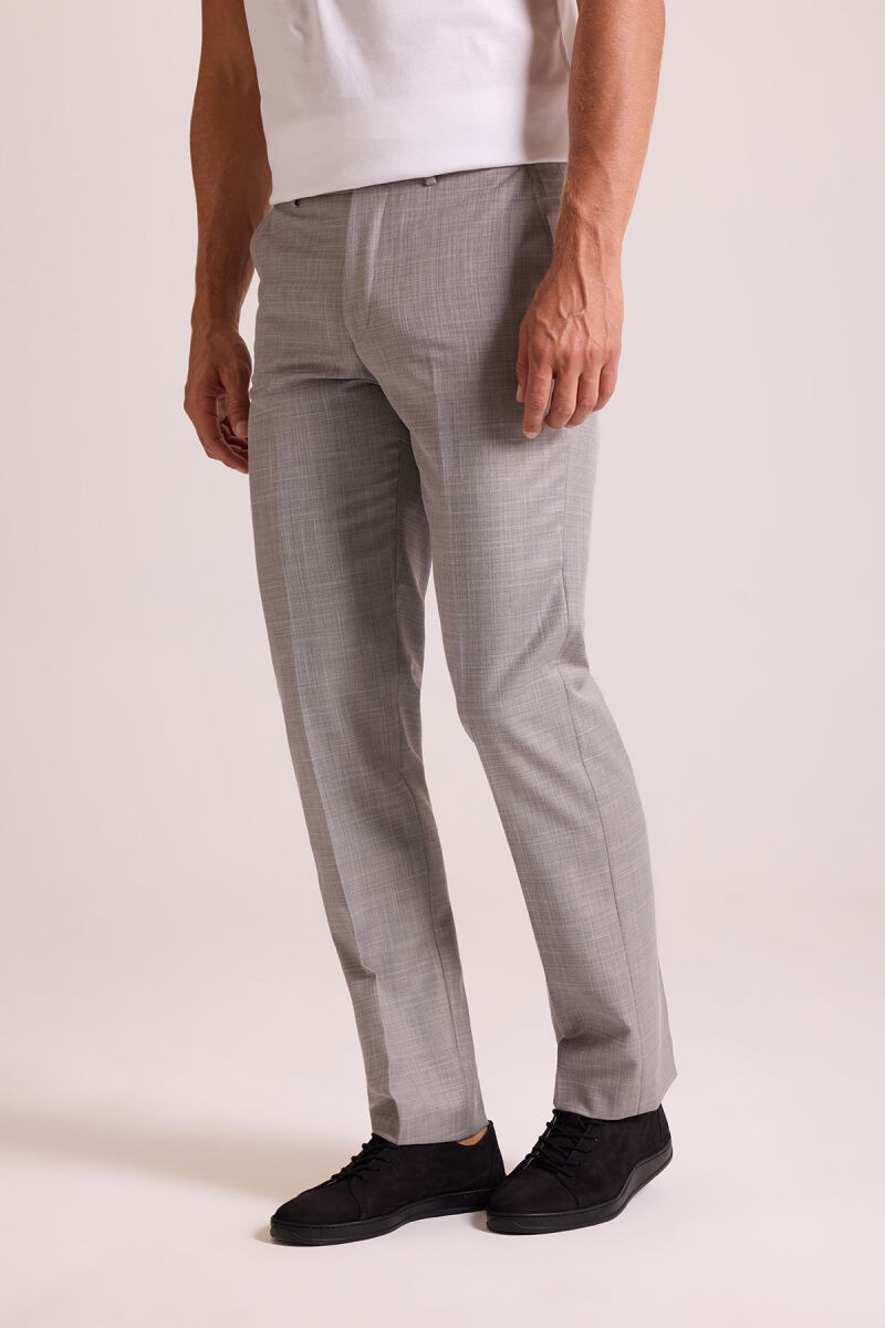 Erkek Gri Regular Fit Yün Kumaş Pantolon - 4