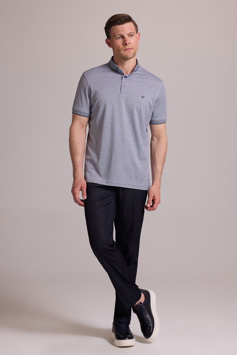 Erkek Gri Regular Fit Merserize Polo Yaka T-shirt - 3
