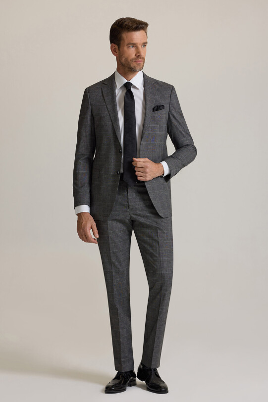 Erkek Gri Regular Fit Mono Yaka Yünlü Takım Elbise