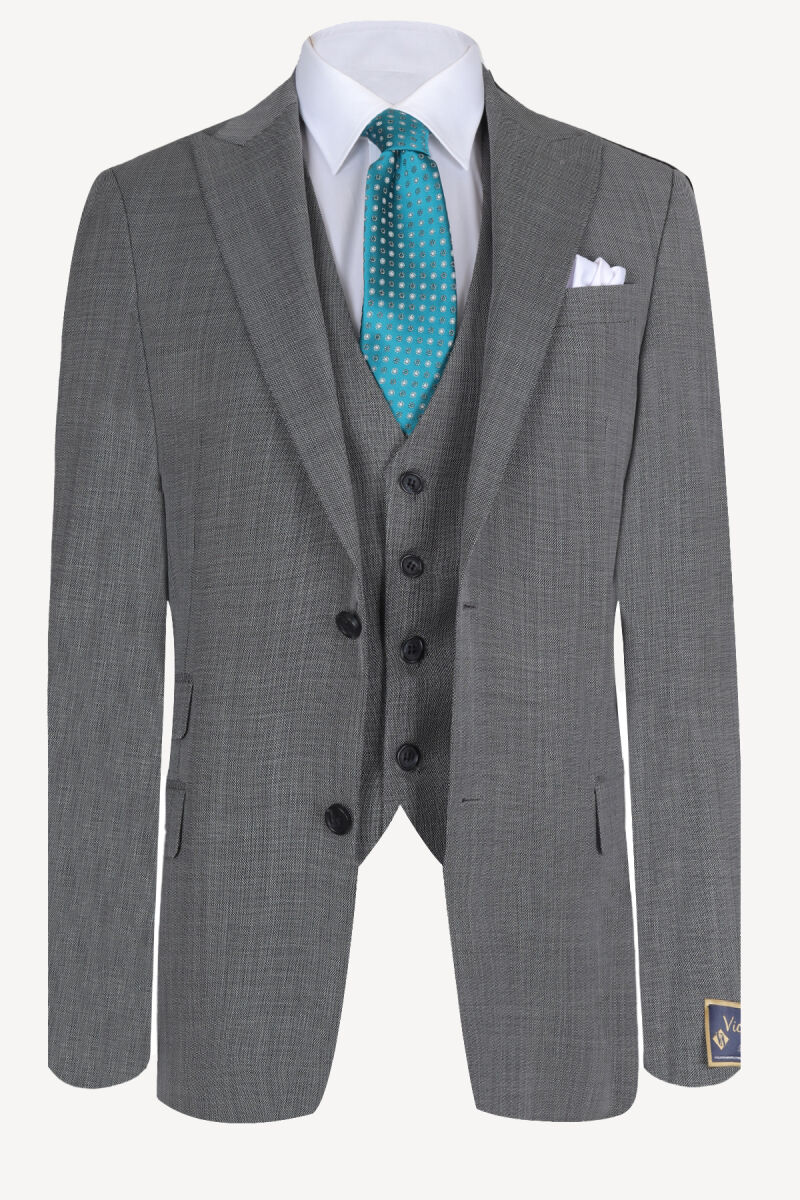 Erkek Gri Regular Fit Yelekli Takım Elbise - 2
