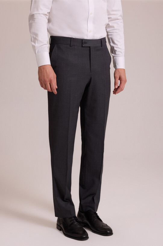 Erkek Gri Regular Fit Yünlü Kumaş Pantolon