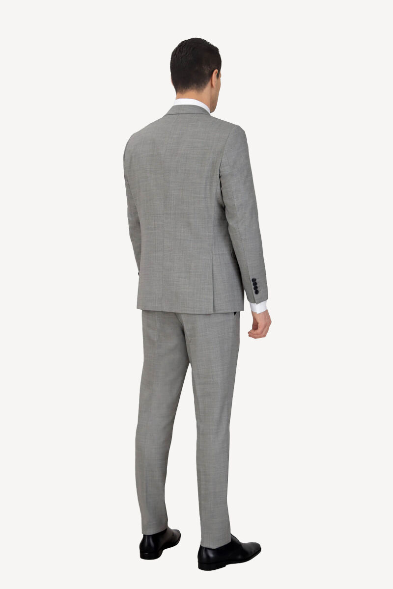 Erkek Gri Silim Fit Yelekli Desenli Takım Elbise - 5