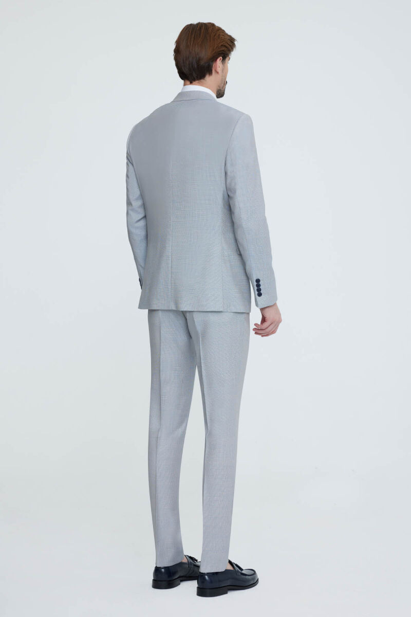 Erkek Gri Sivri Yaka Slim Fit Yelekli Takım Elbise - 4