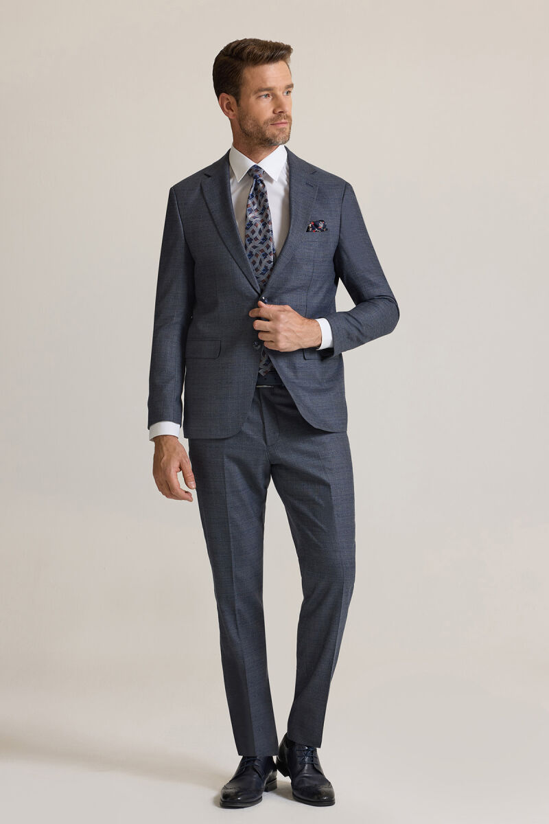 Erkek Gri Slim Fit Mono Yaka Takım Elbise - 3
