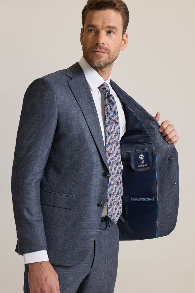 Erkek Gri Slim Fit Mono Yaka Takım Elbise - 5