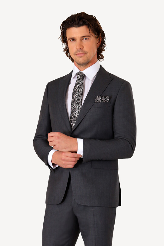 Erkek Gri Slim Fit Sivri Yaka Takım Elbise