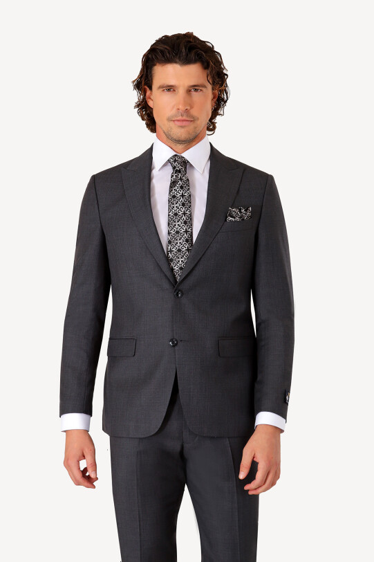 Erkek Gri Slim Fit Sivri Yaka Takım Elbise