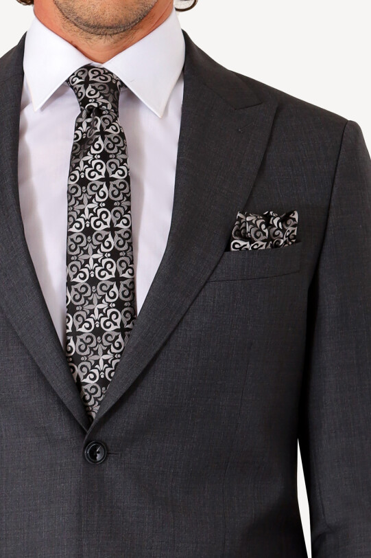 Erkek Gri Slim Fit Sivri Yaka Takım Elbise