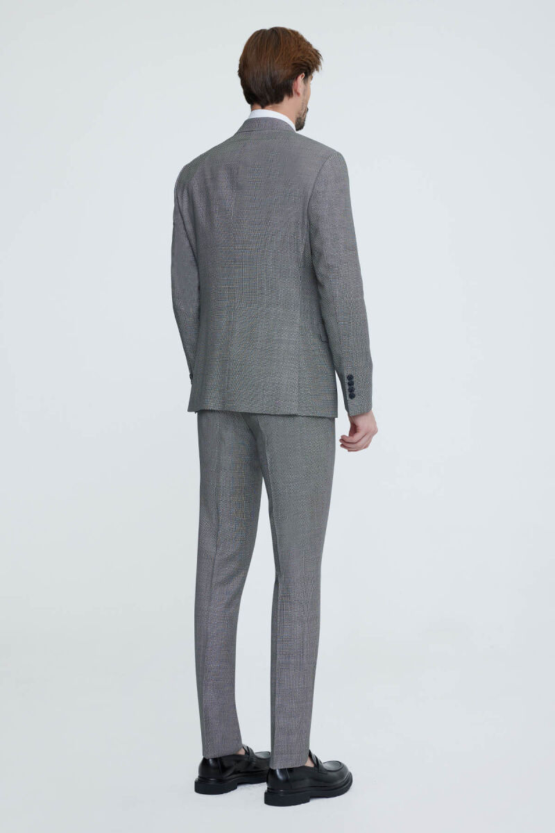 Erkek Gri Slim Fit Sivri Yakalı Yelekli Takım Elbise - 4
