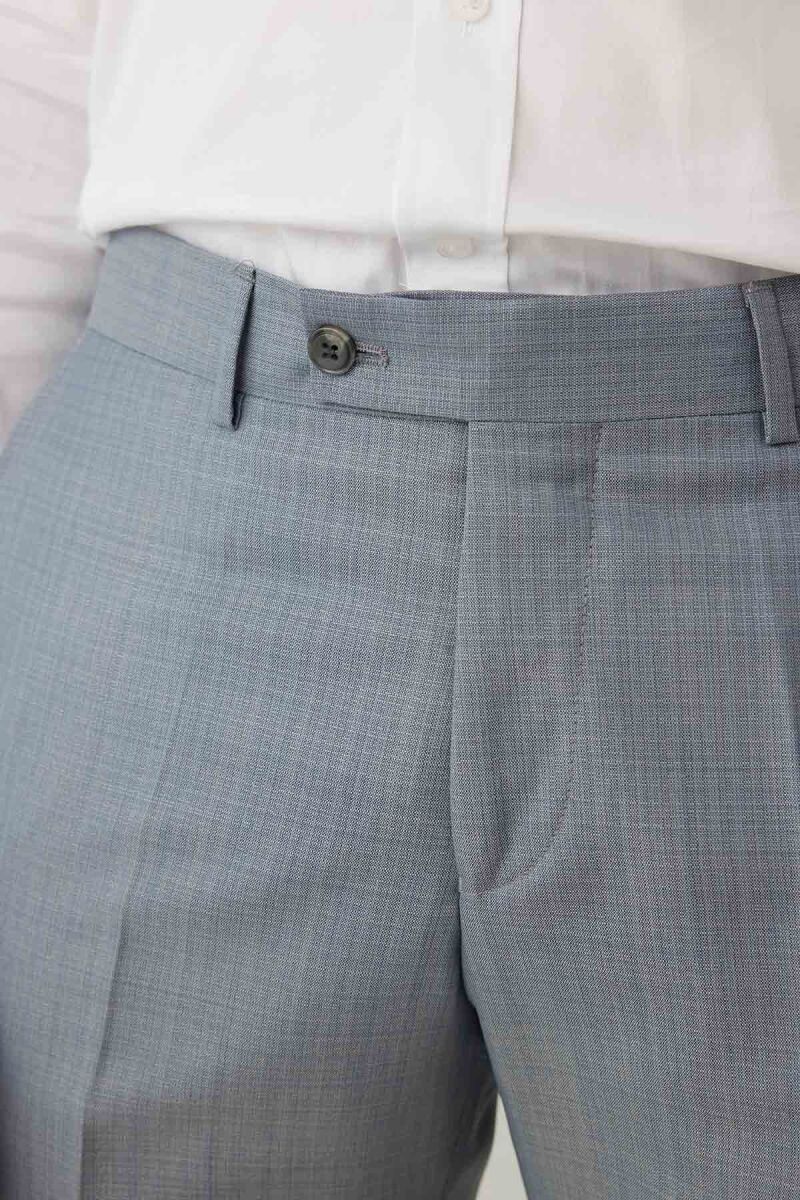 Erkek Gri Slim Fit Yelekli Sivri Yaka Yün Takım Elbise - 10