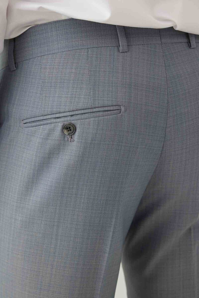 Erkek Gri Slim Fit Yelekli Sivri Yaka Yün Takım Elbise - 11