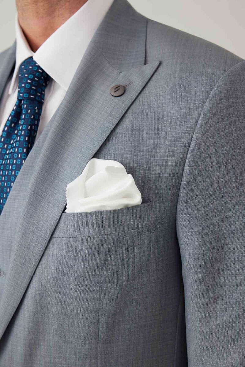 Erkek Gri Slim Fit Yelekli Sivri Yaka Yün Takım Elbise - 9