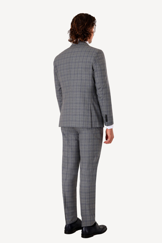 Erkek Gri Slim Fit Yelekli Takım Elbise