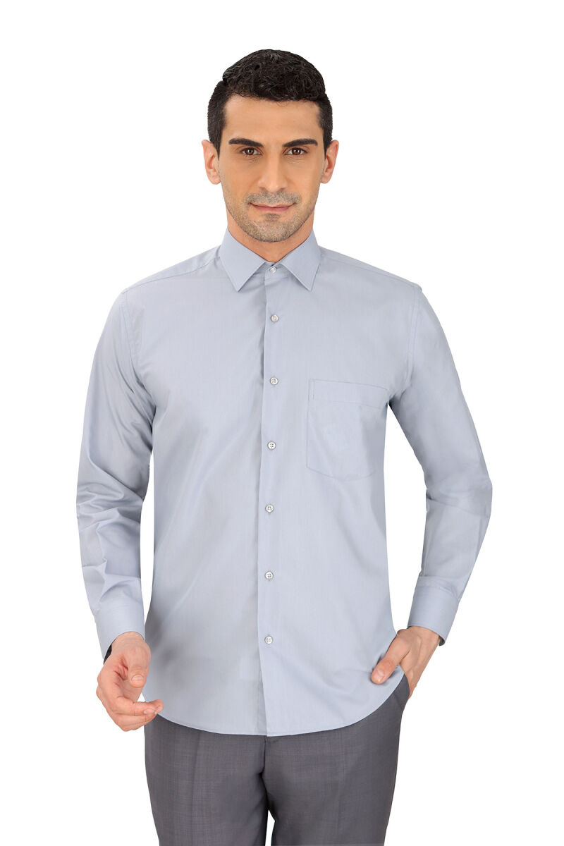 Erkek Gri Uzun Kol Klasik Pamuklu Gömlek - 2