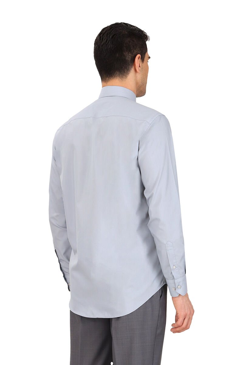 Erkek Gri Uzun Kol Klasik Pamuklu Gömlek - 4