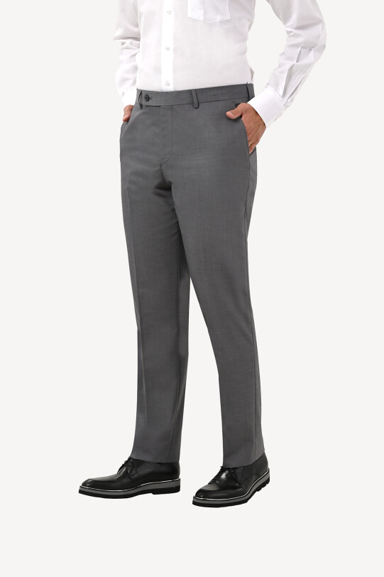 Erkek Gri Yünlü Klasik Kumaş Pantolon