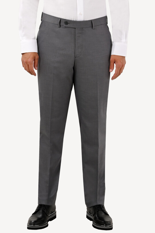 Erkek Gri Yünlü Klasik Kumaş Pantolon