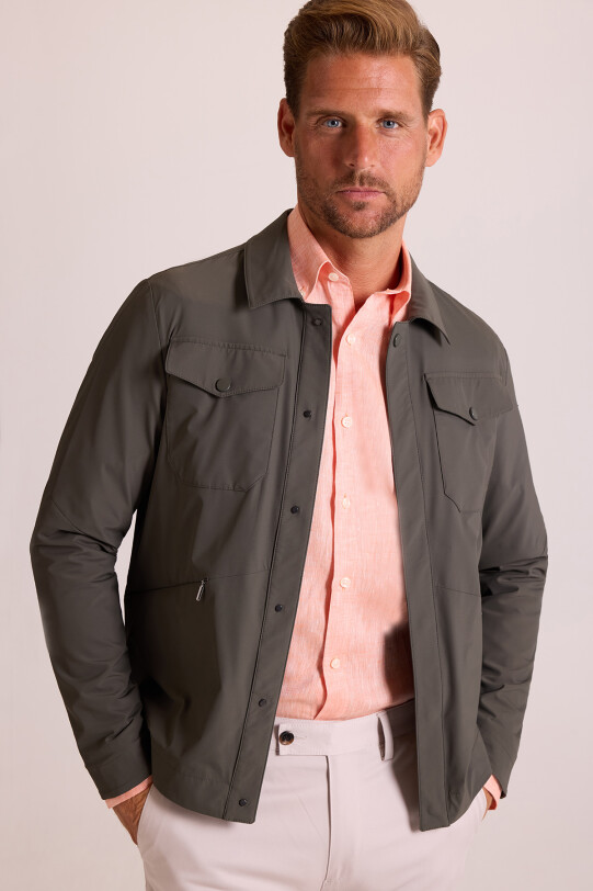 Erkek Haki Yeşil Klasik Yaka Yazlık Mont