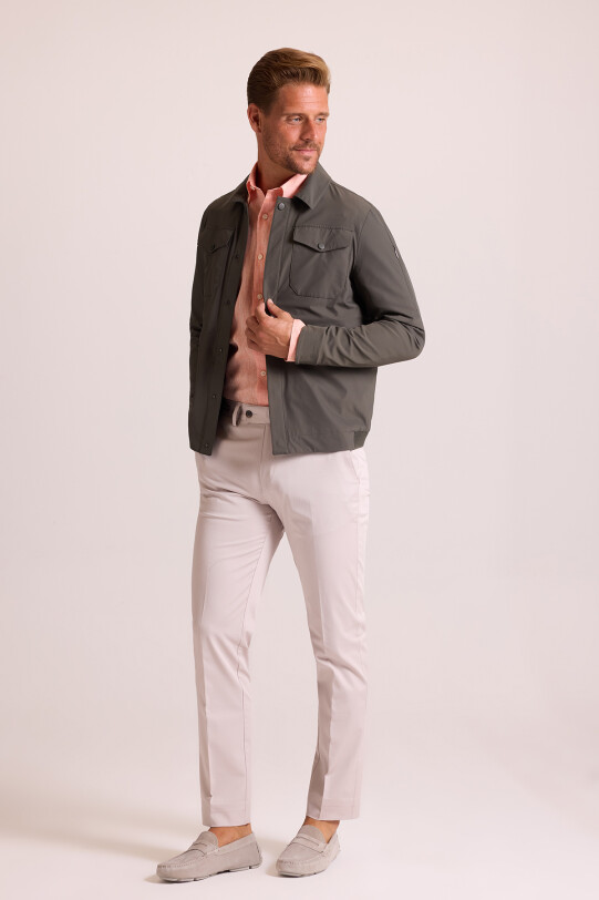 Erkek Haki Yeşil Klasik Yaka Yazlık Mont