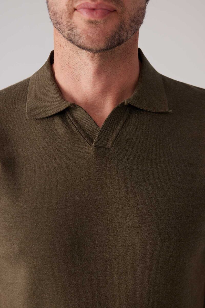 Erkek Haki Yeşil Polo Yaka Pamuk Kaşmir İçerikli T-shirt - 7